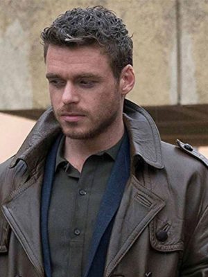 Richard Madden Electric Dreams Agent Ross Brown Leather Trench Coat