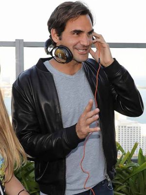 Roger Federer Black Bomber Leather Jacket