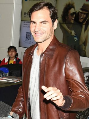 Roger Federer Brown leather Jacket