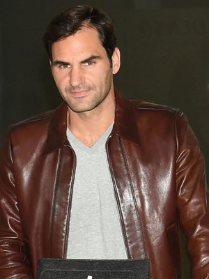 Roger Federer Brown leather Jacket