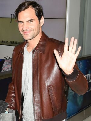 Roger Federer Brown leather Jacket