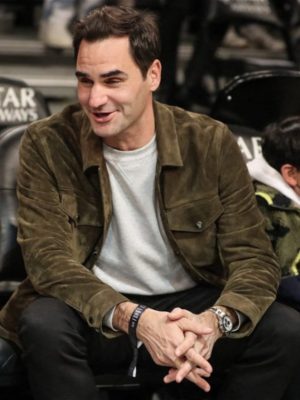Roger Federer Green Suede Leather Jacket