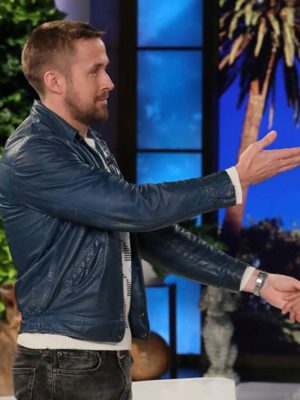Ryan Gosling Blue Leather Jacket