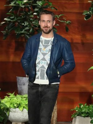 Ryan Gosling Blue Leather Jacket