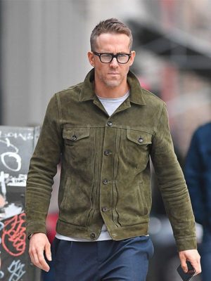 Ryan Reynolds Welcome To Wrexham Green Suede Leather Trucker jacket