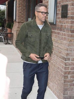 Ryan Reynolds Welcome To Wrexham Green Suede Leather TruckerĀ jacket