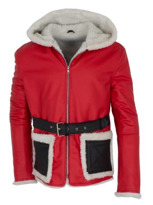Santa Claus Christmas Red And Black Fur Leather Jacket