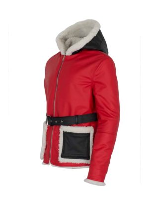 Santa Claus Christmas Red And Black Fur Leather Jacket