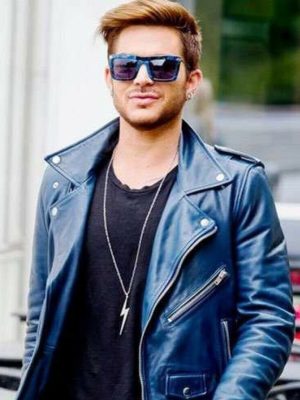 Adam Lambert Blue Leather Jacket