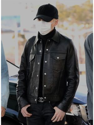 Suga Yoongi Black Waxed Leather Jacket