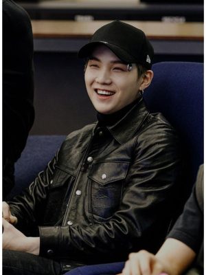 Suga Yoongi Black Waxed Leather Jacket