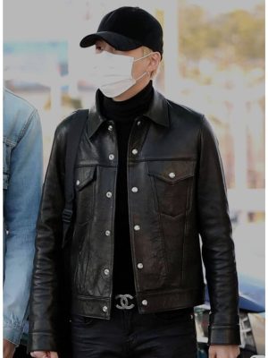 Suga Yoongi Black Waxed Leather Jacket