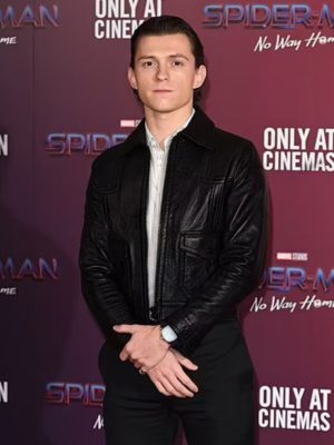 Tom Holland Spiderman No Way Home Movie Event Black Leather Jacket