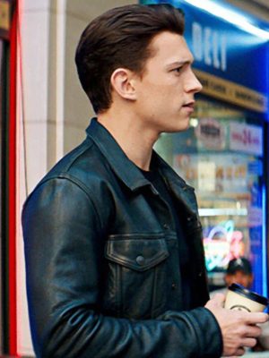 Tom Holland Uncharted Nathan Drake Black Leather Jacket