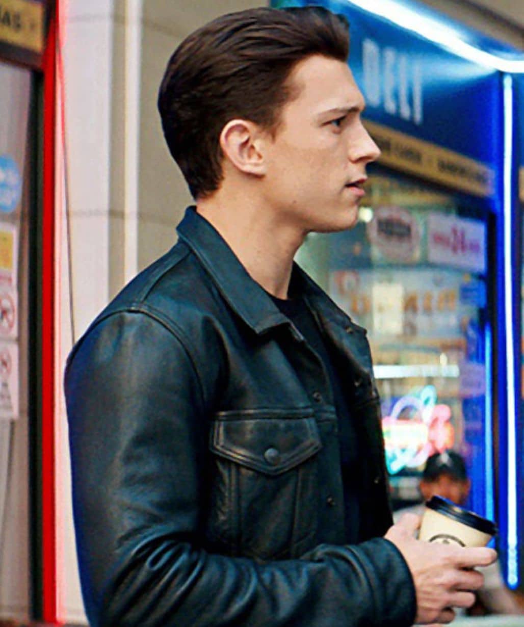 Tom Holland Uncharted Nathan Drake Black Leather Jacket