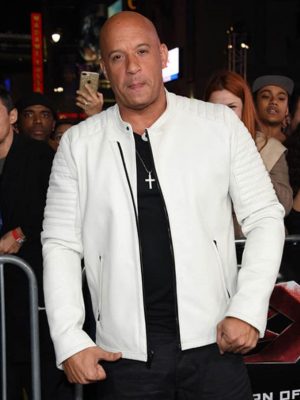 Vin Diesel xXx LA premier Xander Cage White Leather Cafe Racer Jacket