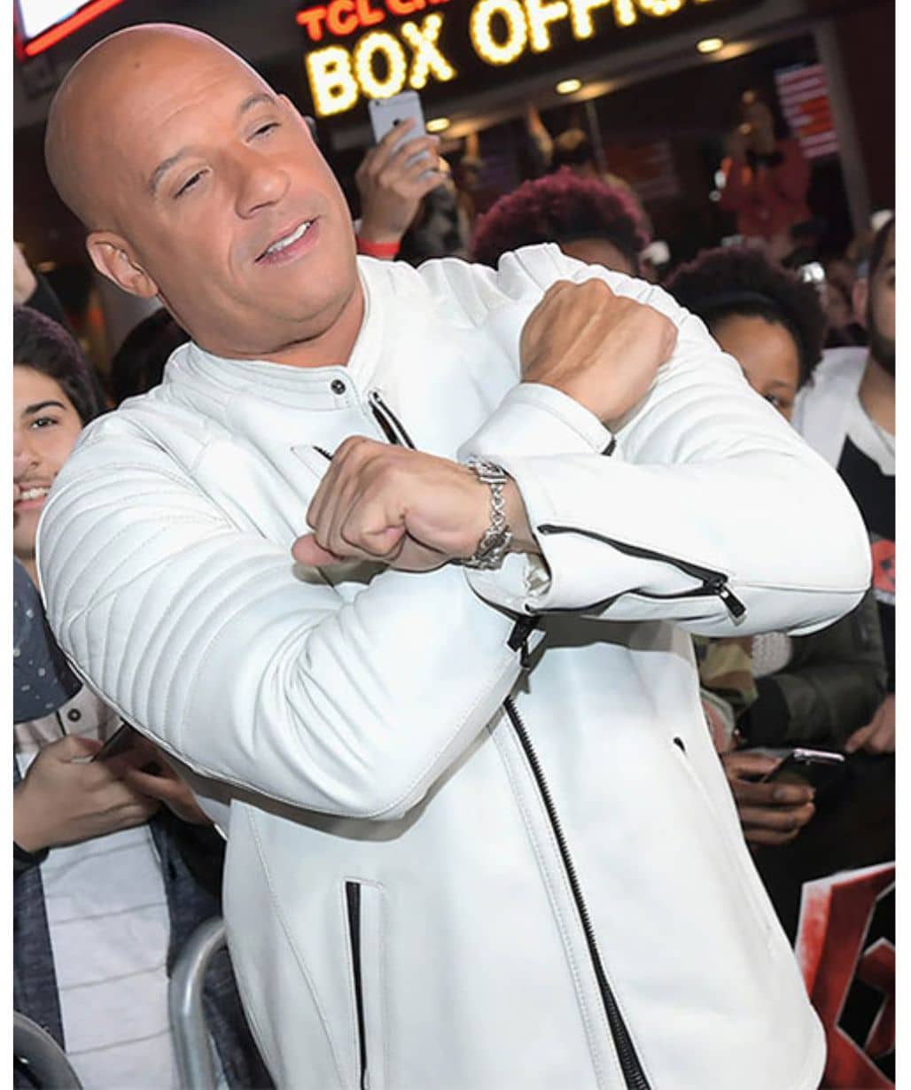 Vin Diesel xXx LA premier Xander Cage White Leather Cafe Racer Jacket
