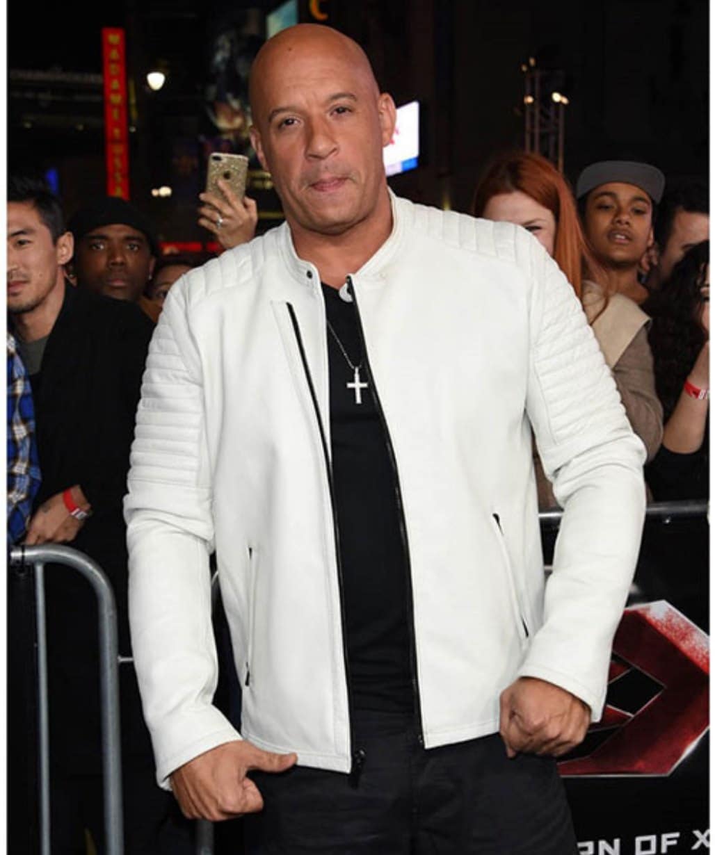 Vin Diesel xXx LA premier Xander Cage White Leather Cafe Racer Jacket