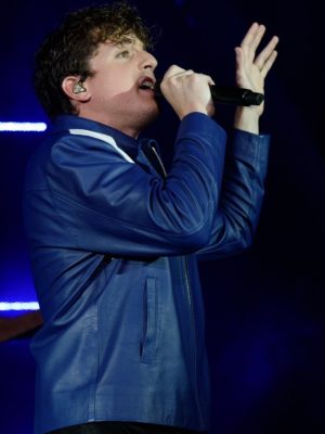 Charlie Puth FPL Solar Amphitheater Downtown Miami Concert Blue Leather Jacket