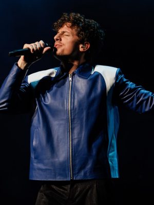 Charlie Puth FPL Solar Amphitheater Downtown Miami Concert Blue Leather Jacket