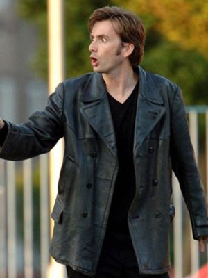 David Tennant Doctor Who Black Leather Trench Coat