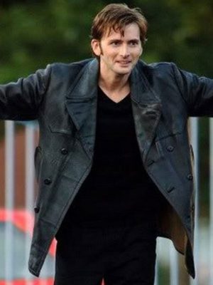 David Tennant Doctor Who Black Leather Trench Coat
