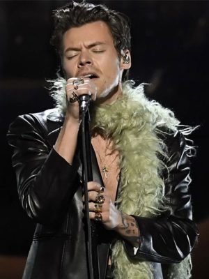 Harry Styles Grammy Awards 2021 Black Leather Blazer