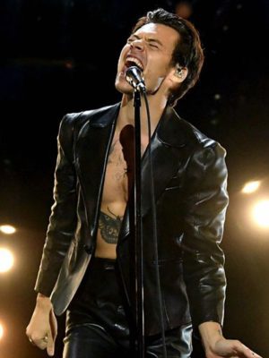 Harry Styles Grammy Awards 2021 Black Leather Blazer