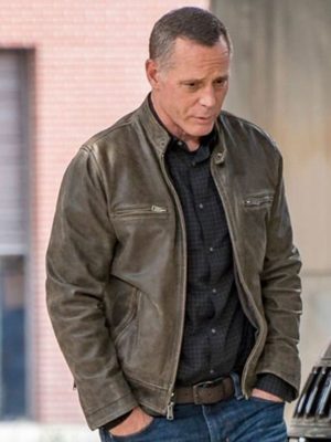 Jason Beghe Chicago P.D. Brown Distressed Leather Jacket