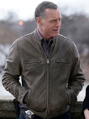 Jason Beghe Chicago P.D. Brown Distressed Leather Jacket