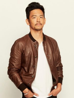 John Cho Comic Con International 2017 Brown Leather Bomber Jacket