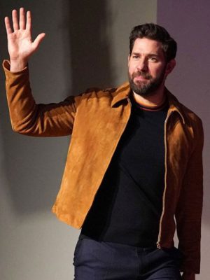 John Krasinski Brown Suede Leather Jacket