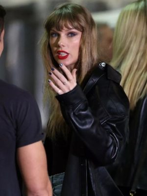 Taylor Swift Chiefs Game Black Leather Jacket