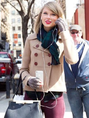 Taylor Swift NYC Street Style Beige Wool Peacoat