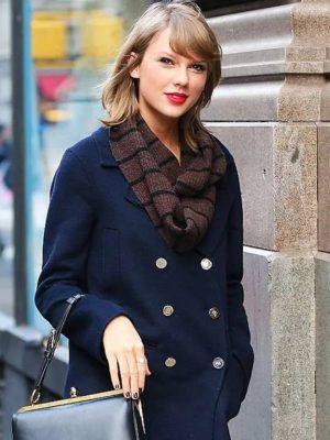 Taylor Swift NYC Street Fashion Blue Wool Peacoat