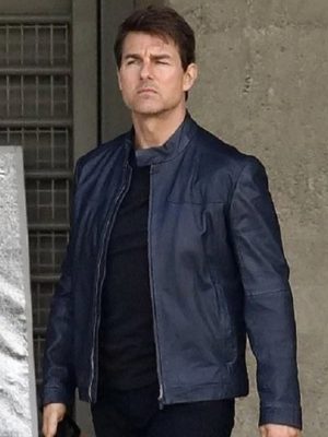 Tom Cruise Mission Impossible Fallout Blue Leather Jacket