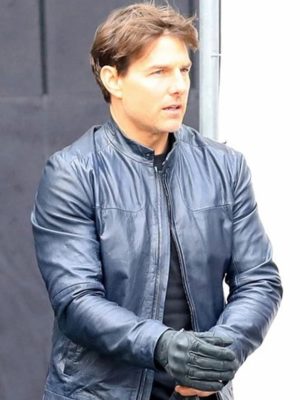 Tom Cruise Mission Impossible Fallout Blue Leather Jacket