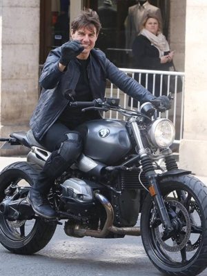 Tom Cruise Mission Impossible Fallout Blue Leather Jacket