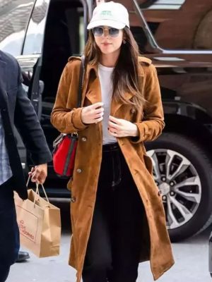 Dakota Johnson Suede Brown Long Coat