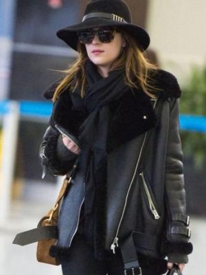 Dakota Johnson Street Wear Black Faux Fur Leather Jacket