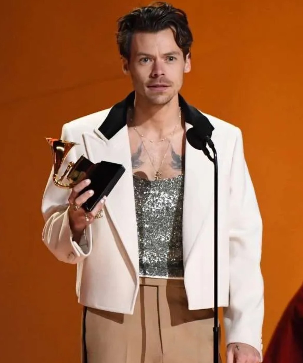Harry Styles Grammys Awards 2023 White Wool Blazer