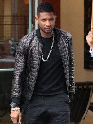 Usher Black Quilted Bomber Leather Jacket