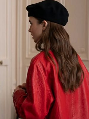 Emily In Paris S04 Lily Collins Red Leather Coat