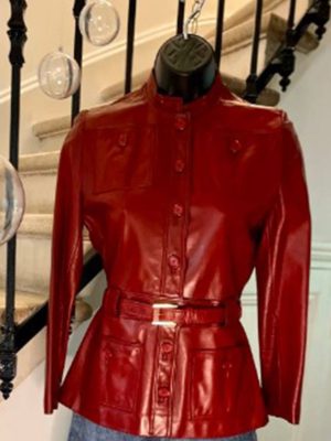 Lily Collins Emily In Paris S04 Emily Cooper Maroon Leather Jacket Coat