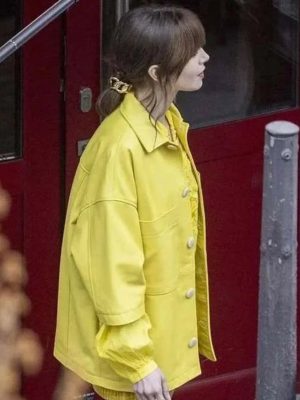 Emily In Paris S04 Lily Collins Yellow Leather Jacket