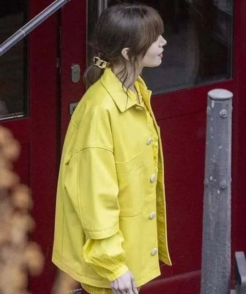 Emily In Paris S04 Lily Collins Yellow Leather Jacket