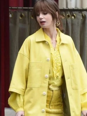 Emily In Paris S04 Lily Collins Yellow Leather Jacket