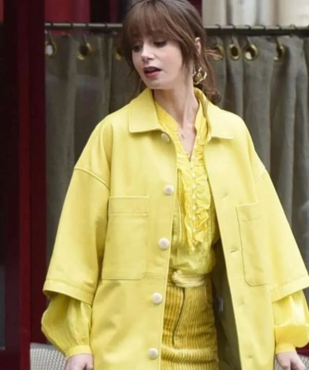 Emily In Paris S04 Lily Collins Yellow Leather Jacket
