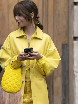 Emily In Paris S04 Lily Collins Yellow Leather Jacket