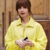 Emily In Paris S04 Lily Collins Yellow Leather Jacket